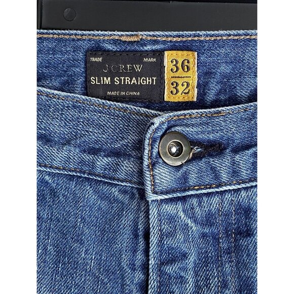 J Crew Jeans 36x32 Paint Spatter Men's Slim Straight Leg Medium Wash - Picture 9 of 10